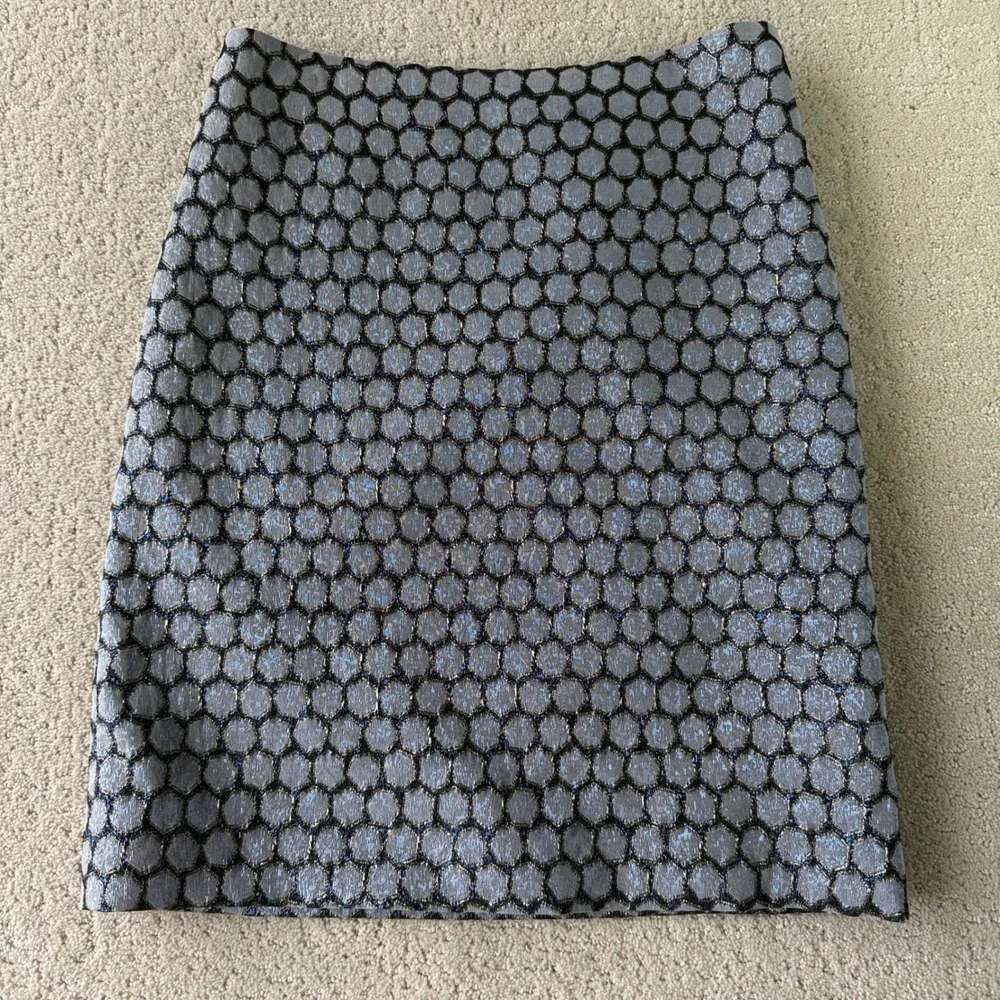 J.McLaughlin Mini Skirt Womens 2 Silver Gold Metallic Honeycomb Jacquard A-Line